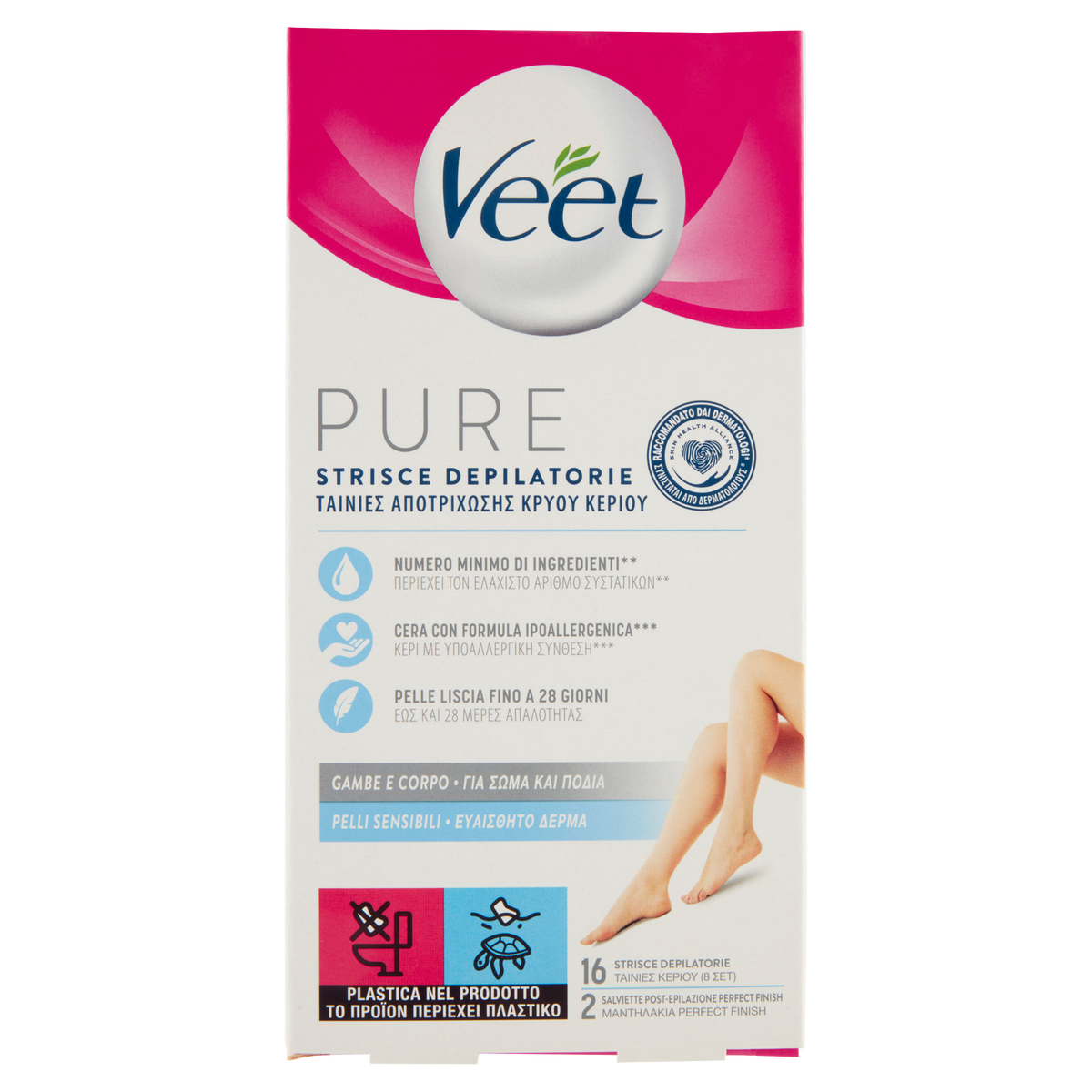 Pure Strisce Depilatorie Gambe e Corpo Pelli Sensibili 16 pz