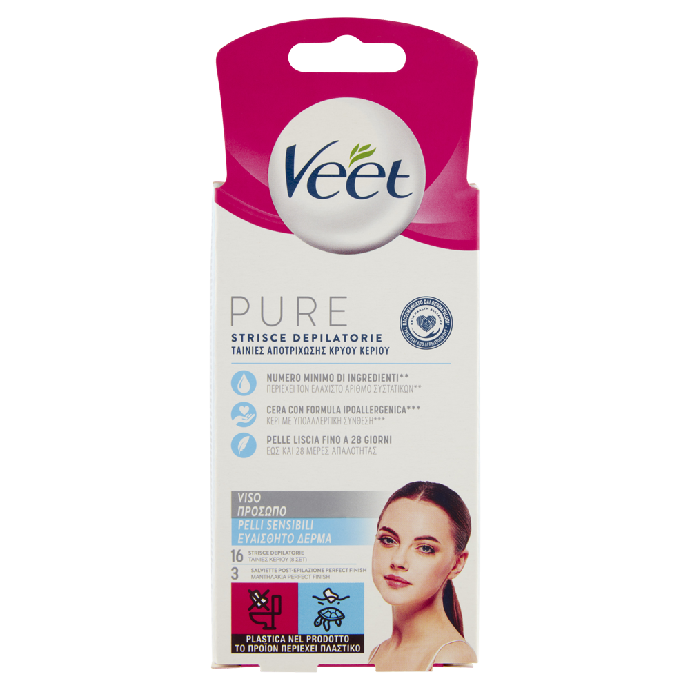 Pure Strisce Depilatorie Viso Pelli Sensibili 16 pz
