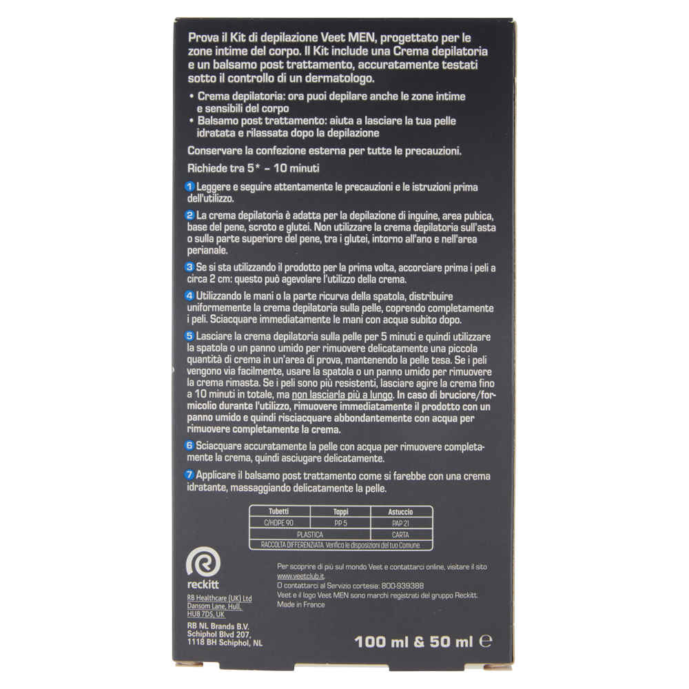 Men Kit Crema Depilatoria per Parti Intime Crema 100 ml + Balsamo 50 ml